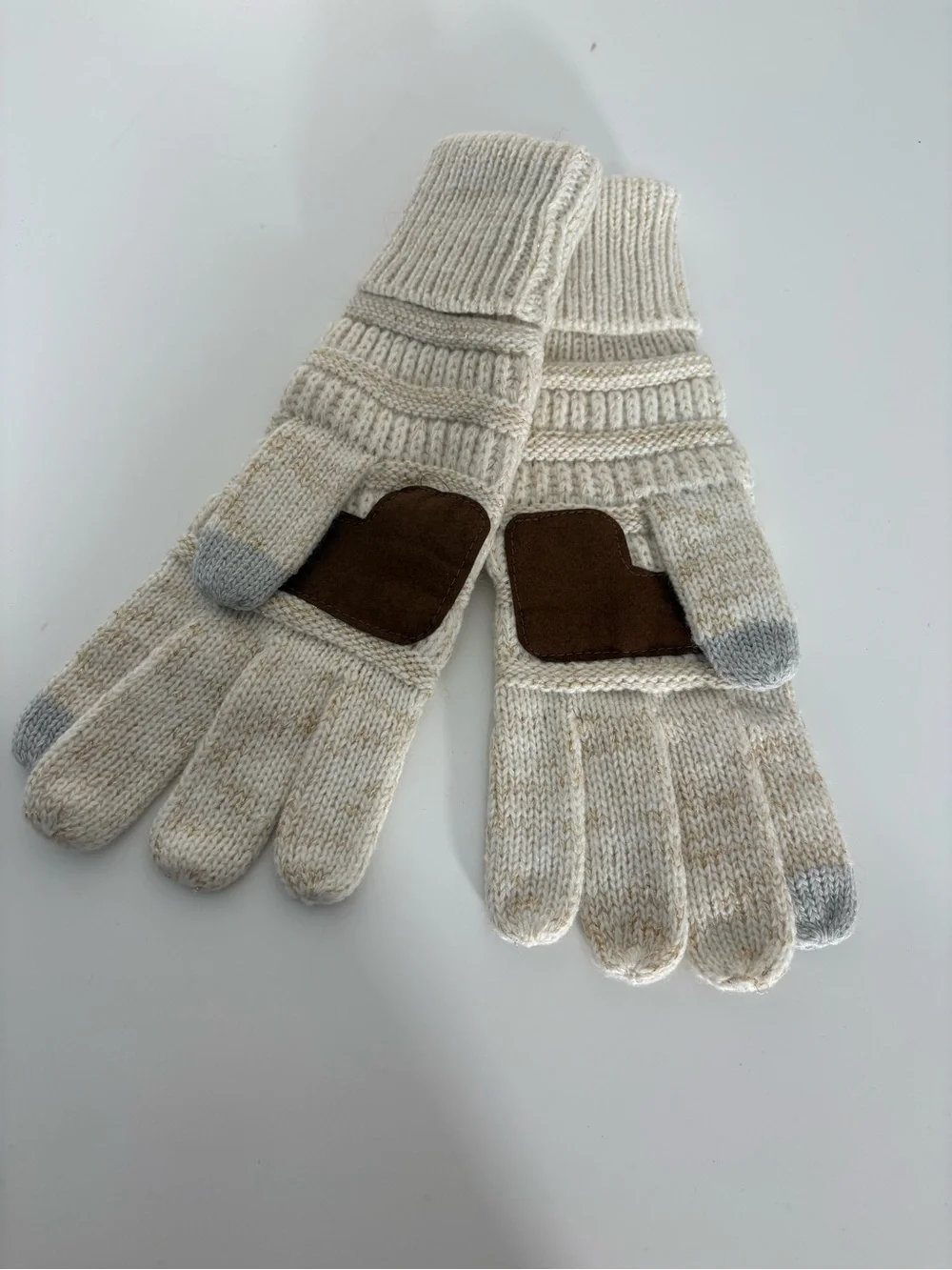C.C Cream Knit Finger Gloves with Gray Touch Tips